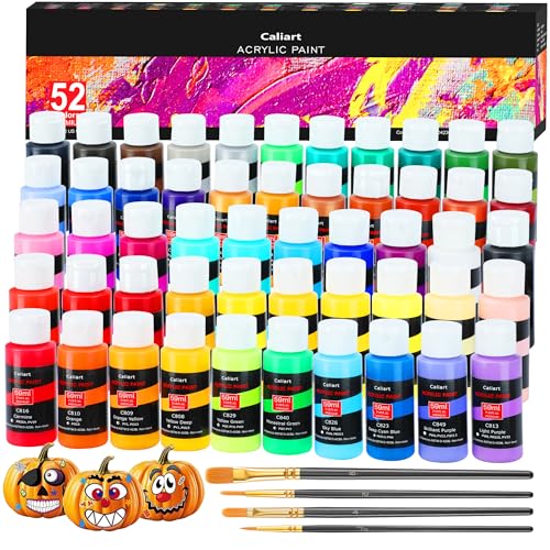 Caliart Acrylic Paint Set, 52 Colors (2oz/Bottle) with 4 Brushes, Art Craft Paints for Adults Artists Beginners Painters, Canvas Pumpkin Ceramic Wood Fabric Rock Painting Supplies Kit - Image 1