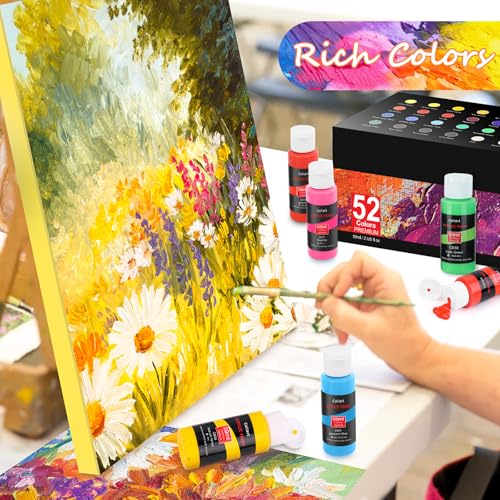 Caliart Acrylic Paint Set, 52 Colors (2oz/Bottle) with 4 Brushes, Art Craft Paints for Adults Artists Beginners Painters, Canvas Pumpkin Ceramic Wood Fabric Rock Painting Supplies Kit - Image 3