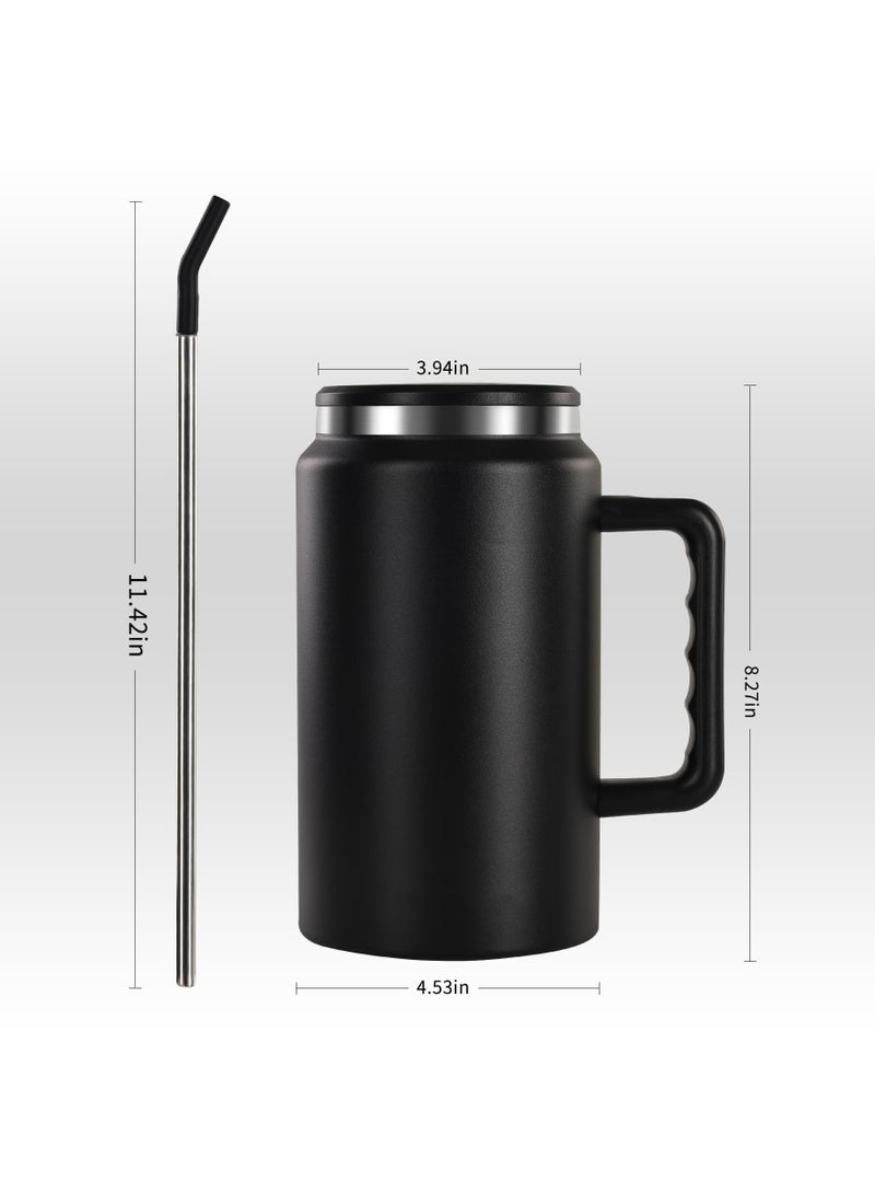 SYOSI Insulated Coffee, Mug 50 oz Tumbler with Handle - Metal Straws - Vacuum Insulated Tumbler Stainless Steel Insulated Cup Water Bottle Coffee Travel Mug Spill Proof Leak Proof Reusable Large Tumblers - Image 2