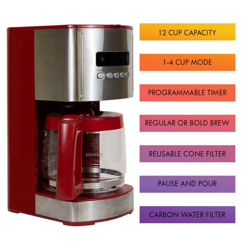Kenmore 40707 12 Cup Programmable Coffee Maker in Red - Image 3