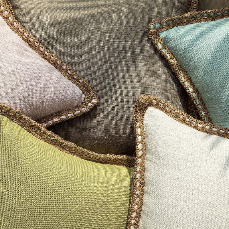 Phantoscope Pack of 2 Farmhouse Modern Spring Decorative Throw Pillow Covers Burlap Linen Trimmed Outdoor Pillows Tailored Edges Off White 18 x 18 inches, 45 x 45 cm - Image 4