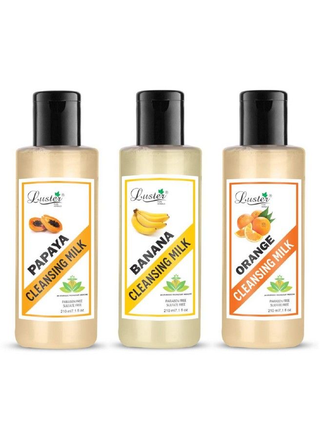 LUSTER Papaya Ultimate & Banana & Orange Deep Cleansing Milk; Combo; Makeup Remover; Facial Cleansing Milk (Paraben & Sulfate Free) 210 Ml (Pack Of 3) - Image 2