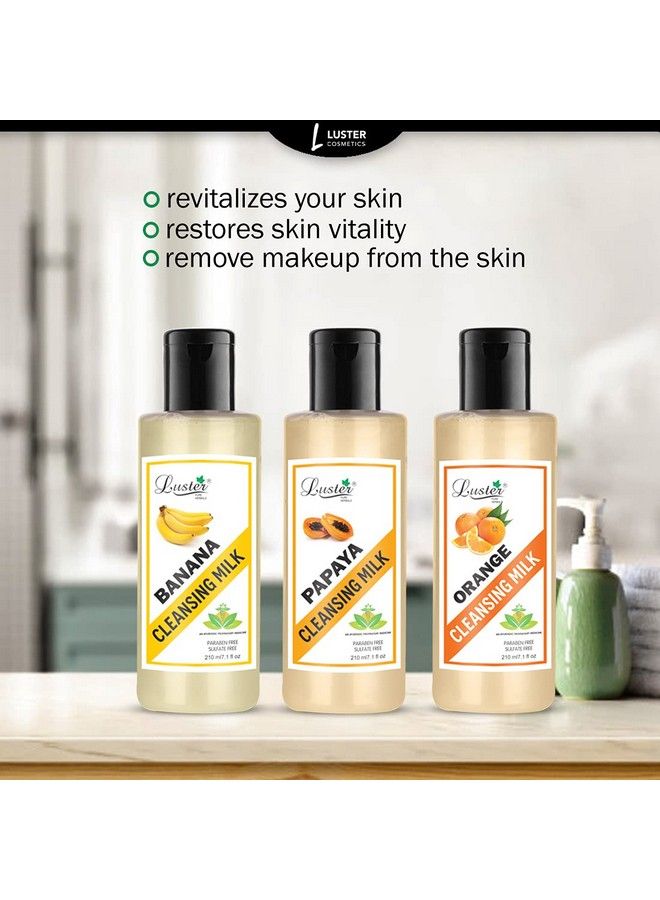 LUSTER Papaya Ultimate & Banana & Orange Deep Cleansing Milk; Combo; Makeup Remover; Facial Cleansing Milk (Paraben & Sulfate Free) 210 Ml (Pack Of 3) - Image 3