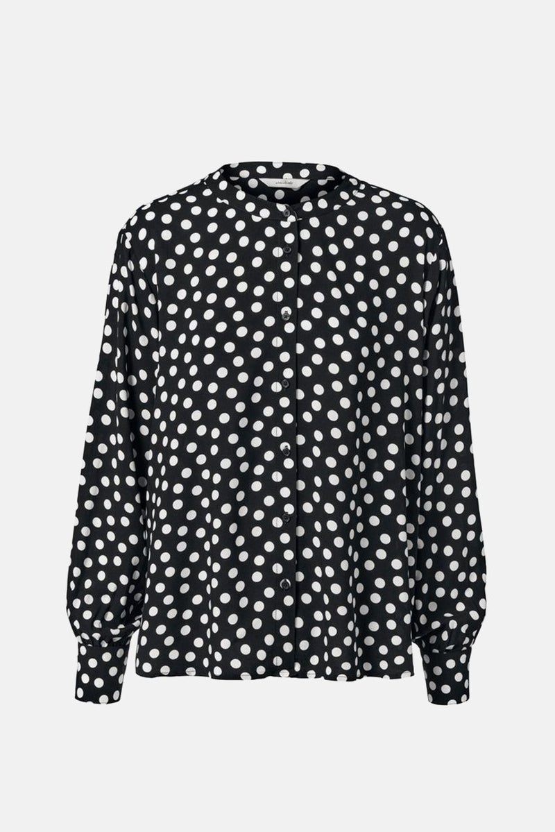 Tchibo بلوزة نسائية بأكمام طويلة وياقة دائرية بنقاط بولكا، سوداء - Image 2