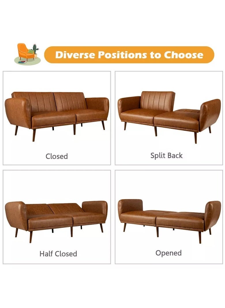 Generic Khaki PU Sofabed – Adjustable Convertible Couch Sleeper with Fold-Out Bed Function – Modern Faux Leather Sleeper Sofa for Living Room or Guest Room  - Image 4