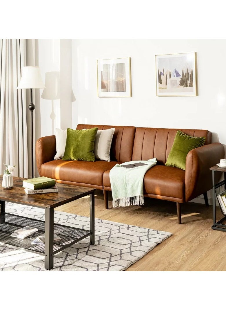 Generic Khaki PU Sofabed – Adjustable Convertible Couch Sleeper with Fold-Out Bed Function – Modern Faux Leather Sleeper Sofa for Living Room or Guest Room  - Image 2