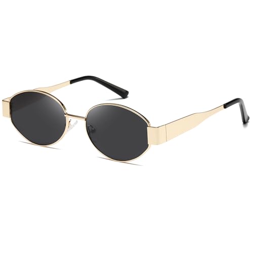 kimorn Retro Oval Sunglasses for Women Men Trendy Sun Glasses Classic Shades UV400 Protection K1653 (Gold/Black) - Image 1