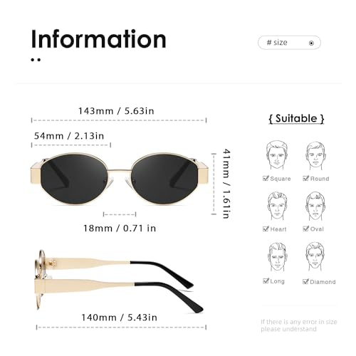 kimorn Retro Oval Sunglasses for Women Men Trendy Sun Glasses Classic Shades UV400 Protection K1653 (Gold/Black) - Image 3