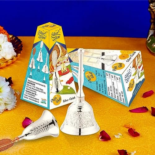 Silverglow Ghanti for Pooja & Other Rituals| Pure Silver Plated Bell for House & Temple Prayers | Puja Mandir Bell for Arti | Traditional Puja Item (Medium Size 2, 13cm Height) – 110 GMS - Image 3
