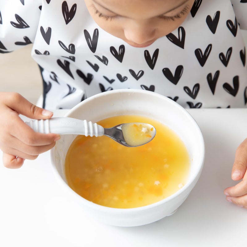 Bumkins Toddler Utensils, Kids Size Fork and Spoon Set, Silicone and Stainless-Steel Training Silverware, Angled Forks / Sporks for Self-Feeding, Children Hold Learning to Eat, 18 Months Up, Marble - Image 5