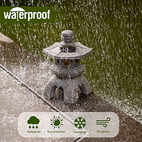 Nacome Solar Pagoda Lantern Garden Statue,Indoor/Outdoor Zen Asian Decor for Landscape Balcony,Garden,Patio,Porch Yard Art Ornament,Polyresin, Stone Finish - Image 5