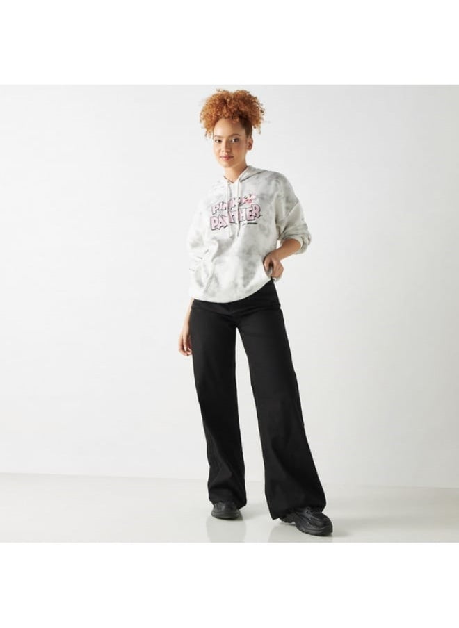 SP Characters Pink Panther Print Hoodie with Kangaroo Pocket and Long Sleeves  - Image 1