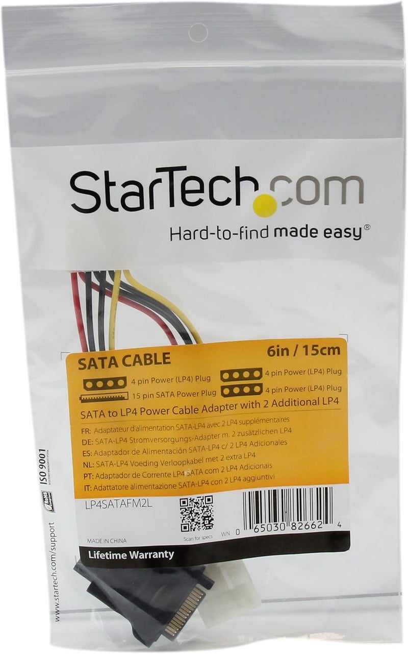 StarTech.com SATA to LP4 Power Cable Adapter with Dual LP4 Connectors - 5.9 Inch Black - Image 5