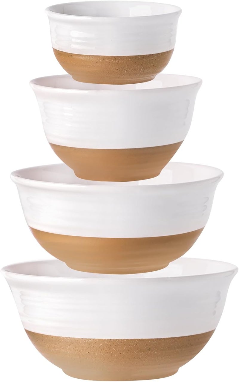 Hasense Mixing Bowls Set 21151005 Qt Ceramic Nesting Bowls for Kitchen Large Serving Bowls for Cooking Prepping Salad Soup Pasta Classic White Serving Dishes for Thanksgiving Set of 4 - Image 1