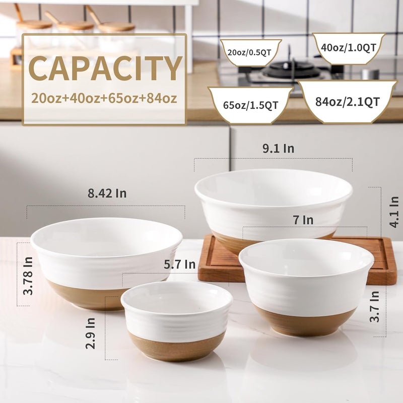 Hasense Mixing Bowls Set 21151005 Qt Ceramic Nesting Bowls for Kitchen Large Serving Bowls for Cooking Prepping Salad Soup Pasta Classic White Serving Dishes for Thanksgiving Set of 4 - Image 3