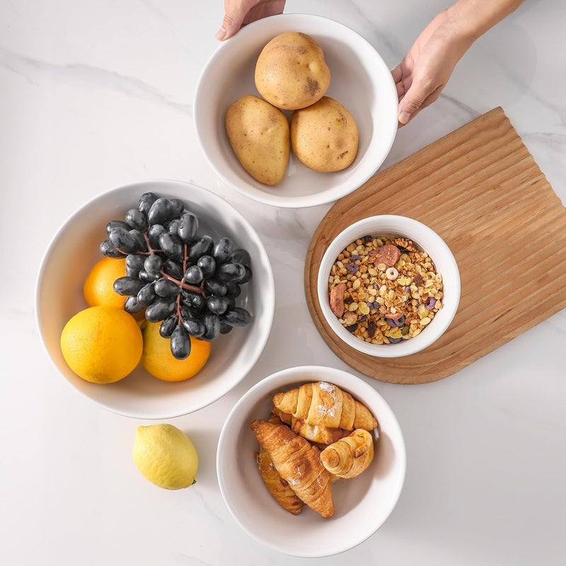 Hasense Mixing Bowls Set 21151005 Qt Ceramic Nesting Bowls for Kitchen Large Serving Bowls for Cooking Prepping Salad Soup Pasta Classic White Serving Dishes for Thanksgiving Set of 4 - Image 5