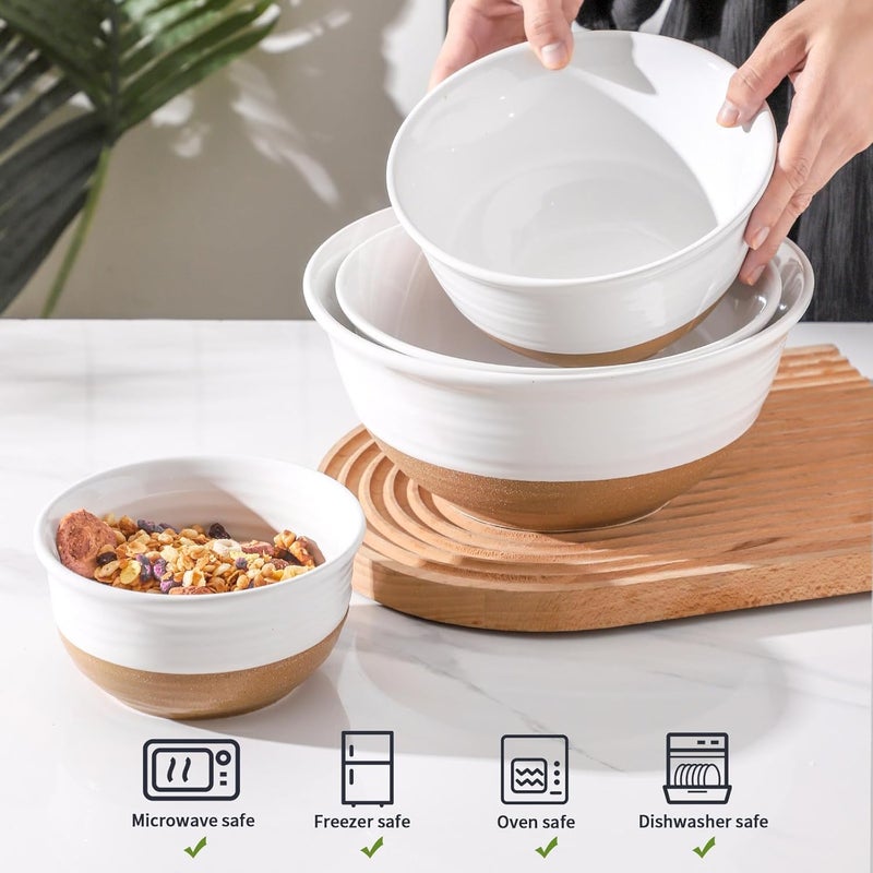Hasense Mixing Bowls Set 21151005 Qt Ceramic Nesting Bowls for Kitchen Large Serving Bowls for Cooking Prepping Salad Soup Pasta Classic White Serving Dishes for Thanksgiving Set of 4 - Image 4