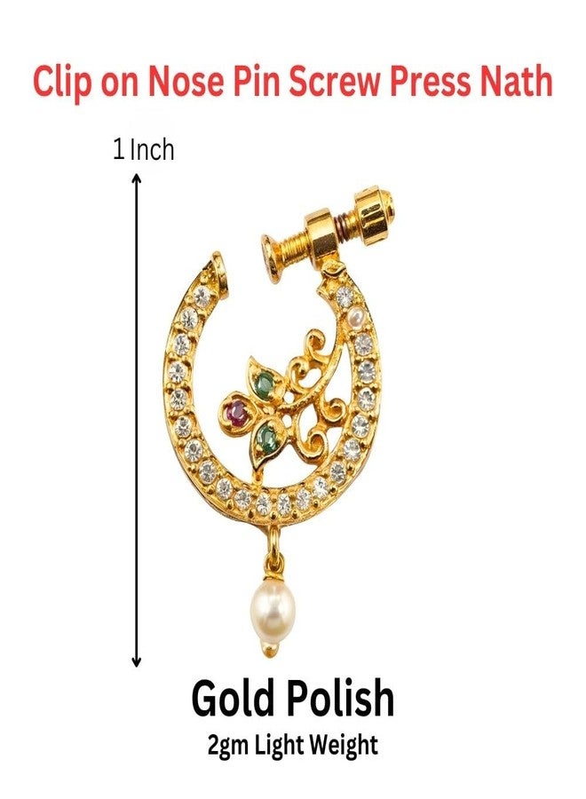 ZEELLO Gold Plated Nose Pin with CZ Stones, Pearl Drop, Multicolor Stones, Screw Back Closure - Image 5