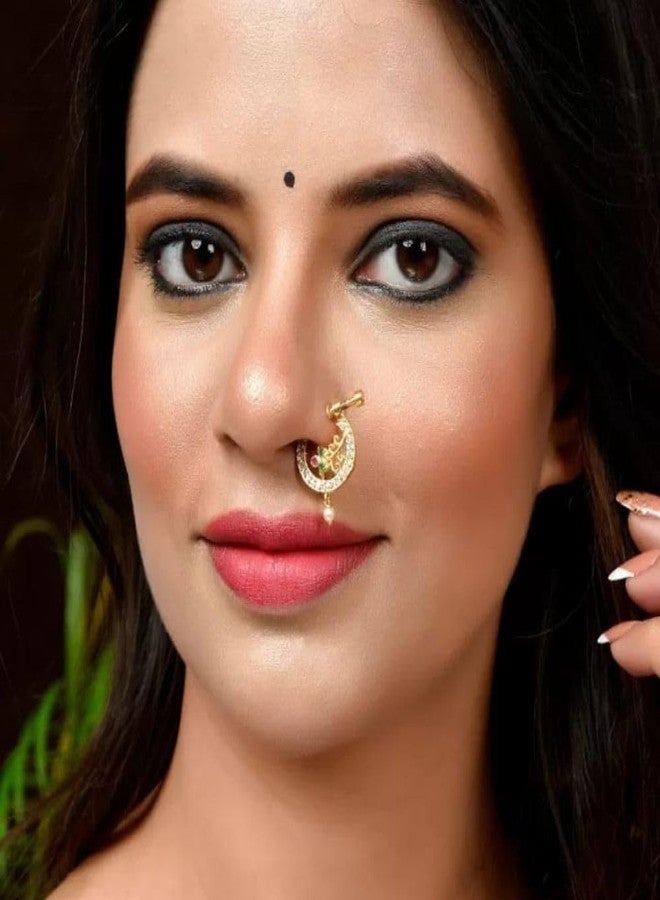 ZEELLO Gold Plated Nose Pin with CZ Stones, Pearl Drop, Multicolor Stones, Screw Back Closure - Image 3
