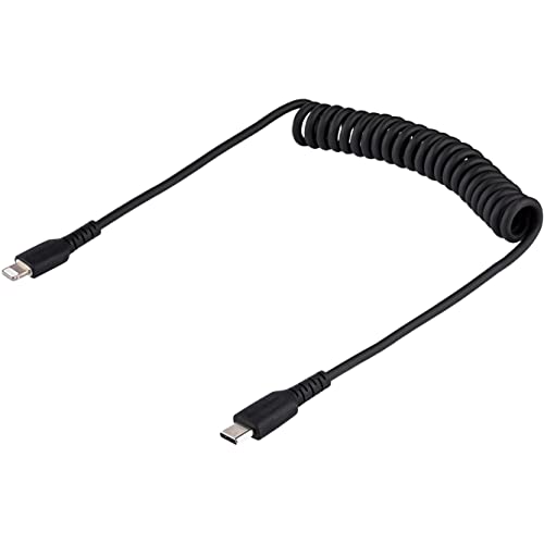 StarTech.com 20in / 50cm USB C to Lightning Cable, MFi Certified, Coiled iPhone Charger Cable, Black, Durable TPE Jacket Aramid Fiber, Heavy Duty Coil Lightning Cable (RUSB2CLT50CMBC) - Image 2