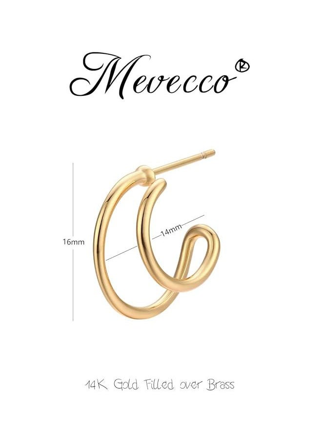 Mevecco - Women Hoop Earrings Gold Open C Shape 14K Gold Filled Small Simple Handmade Hypoallergenic Everyday Illusion Jewelry - Image 1