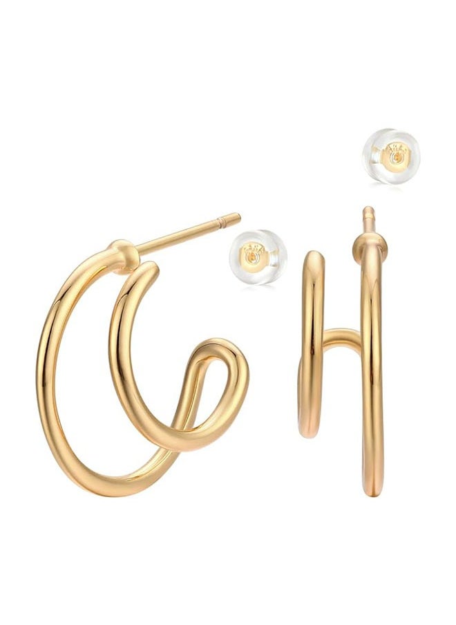 Mevecco - Women Hoop Earrings Gold Open C Shape 14K Gold Filled Small Simple Handmade Hypoallergenic Everyday Illusion Jewelry - Image 1