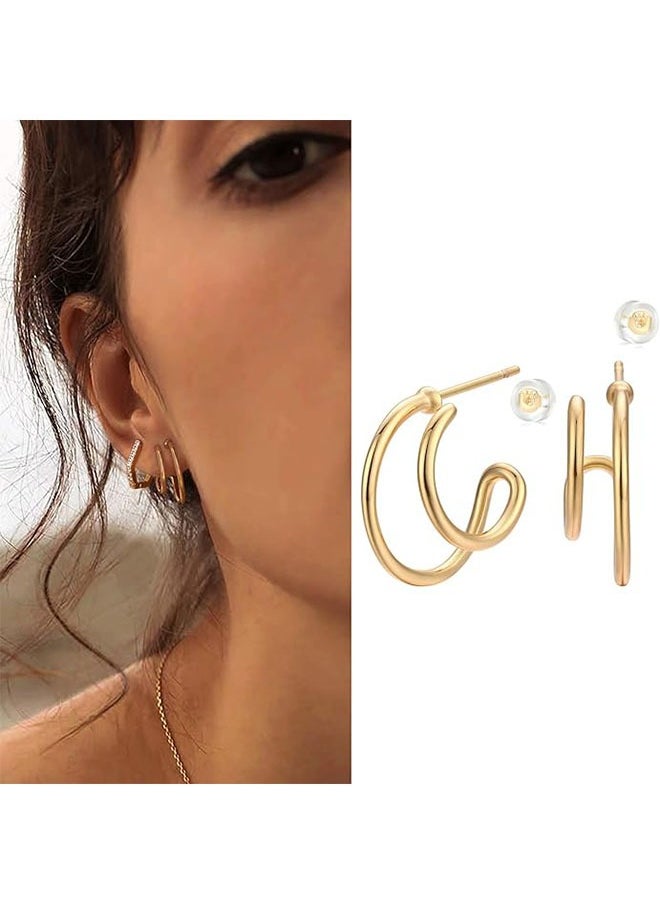 Mevecco - Women Hoop Earrings Gold Open C Shape 14K Gold Filled Small Simple Handmade Hypoallergenic Everyday Illusion Jewelry - Image 1