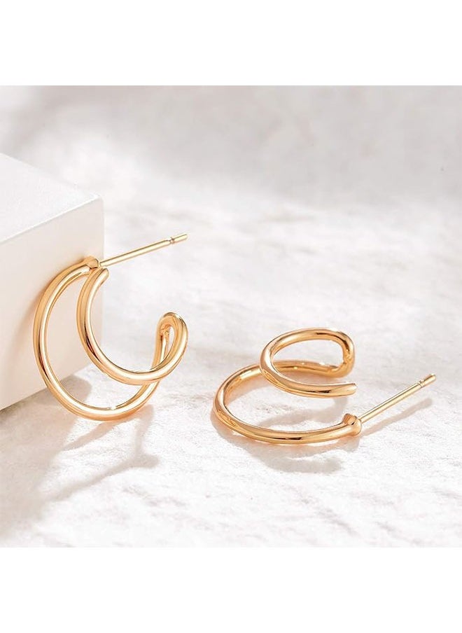 Mevecco - Women Hoop Earrings Gold Open C Shape 14K Gold Filled Small Simple Handmade Hypoallergenic Everyday Illusion Jewelry - Image 1