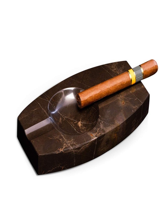 Bey-Berk Amber Emperador Marble Double Cigar Ashtray, 8" x 4.25" Solid Stone, Warm Amber Lounge Accent - Image 1