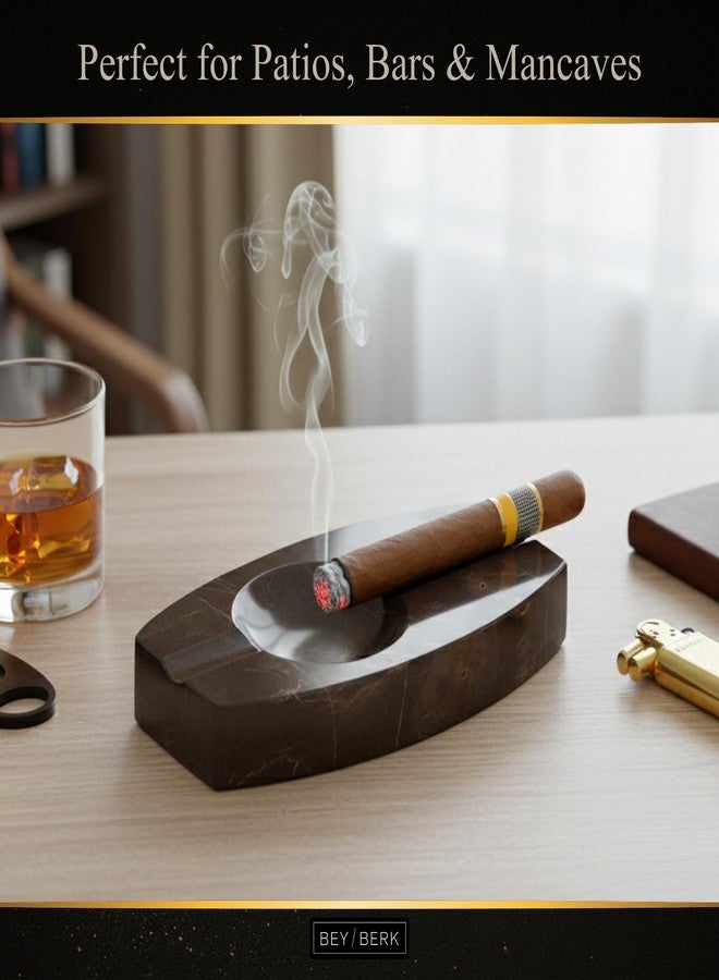 Bey-Berk Amber Emperador Marble Double Cigar Ashtray, 8" x 4.25" Solid Stone, Warm Amber Lounge Accent - Image 4