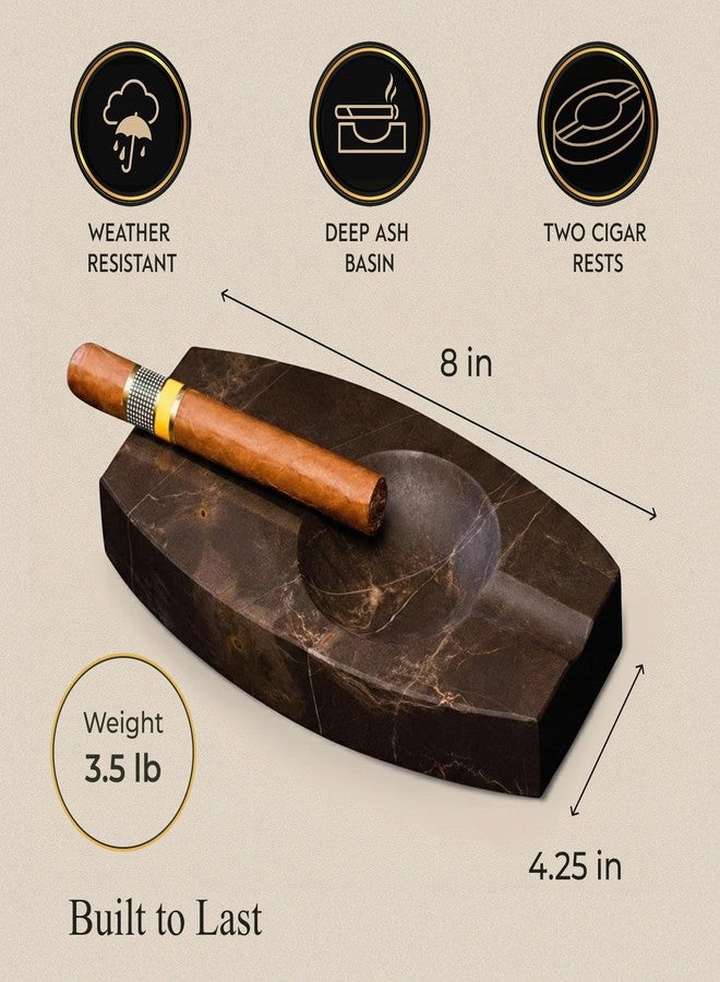 Bey-Berk Amber Emperador Marble Double Cigar Ashtray, 8" x 4.25" Solid Stone, Warm Amber Lounge Accent - Image 3