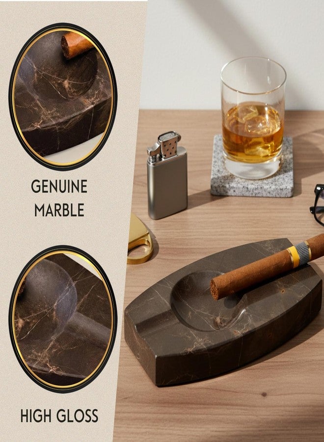Bey-Berk Amber Emperador Marble Double Cigar Ashtray, 8" x 4.25" Solid Stone, Warm Amber Lounge Accent - Image 2