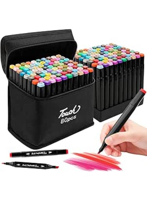 Double Head Animation Sketch Graffiti Marker Drawing Set Marker Pen with Pencil Holder, the ink is quick drying, smudge-proof and not easy to fade.(80 Colors)