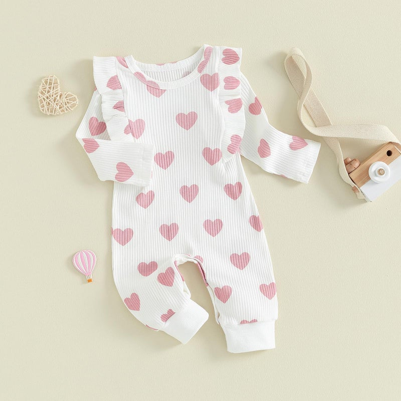 Gureui 3-6 Months Baby Girl First Outfit Heart Long Sleeve Romper Onesie Infant Bodysuit - Image 4