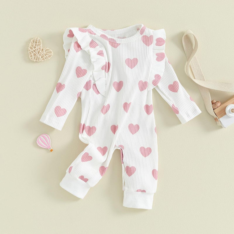 Gureui 3-6 Months Baby Girl First Outfit Heart Long Sleeve Romper Onesie Infant Bodysuit - Image 3