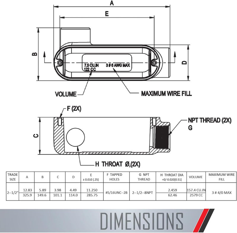 TayMac RLR250 Threaded LR Type Conduit Body, Die Cast Aluminum, Stamped Steel Cover, 2 1/2-Inch - Image 3