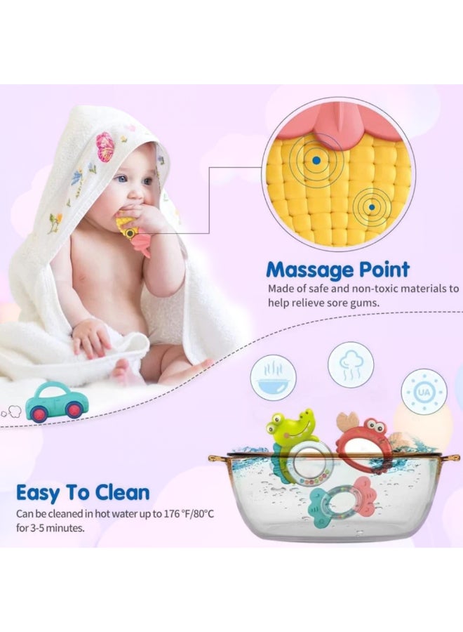 COGNIKIDS مجموعة ألعاب رنين وأسنان للأطفال 5 قطع | أجراس يد مصنوعة من السيليكون الناعم خالية من BPA | ألعاب حسية للتعلم المبكر للأطفال من 3 أشهر فما فوق | أسنان على شكل حيوانات مضحكة للأطفال الصغار - Image 4