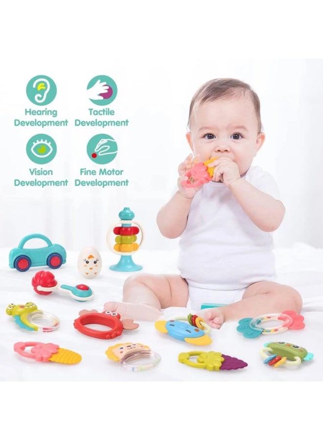 COGNIKIDS مجموعة ألعاب رنين وأسنان للأطفال 5 قطع | أجراس يد مصنوعة من السيليكون الناعم خالية من BPA | ألعاب حسية للتعلم المبكر للأطفال من 3 أشهر فما فوق | أسنان على شكل حيوانات مضحكة للأطفال الصغار - Image 5