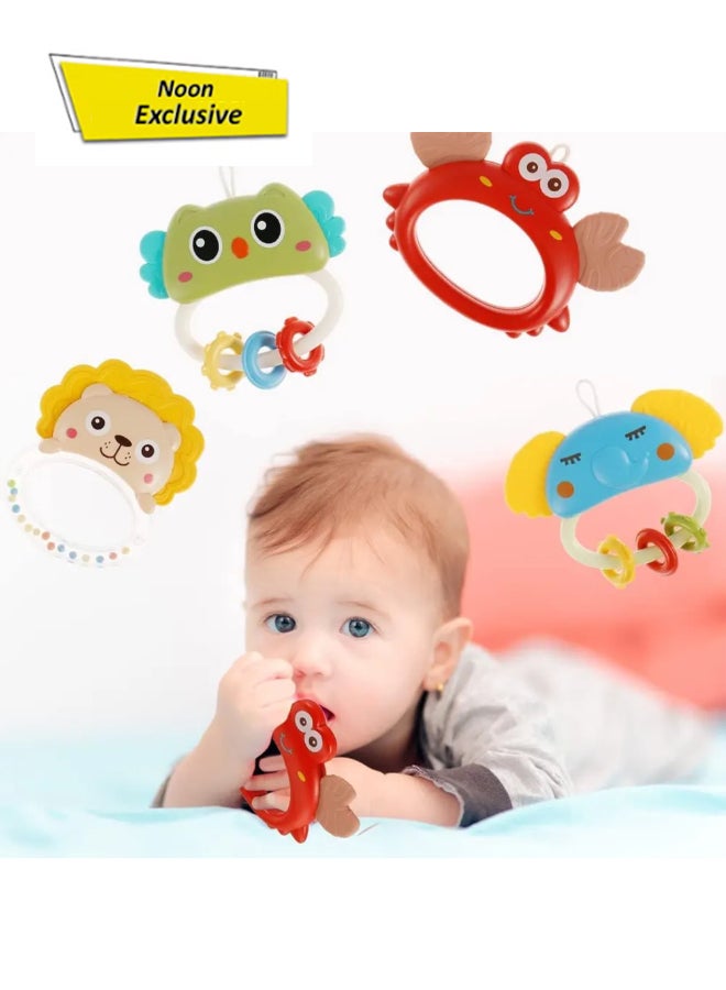 COGNIKIDS مجموعة ألعاب رنين وأسنان للأطفال 5 قطع | أجراس يد مصنوعة من السيليكون الناعم خالية من BPA | ألعاب حسية للتعلم المبكر للأطفال من 3 أشهر فما فوق | أسنان على شكل حيوانات مضحكة للأطفال الصغار - Image 1