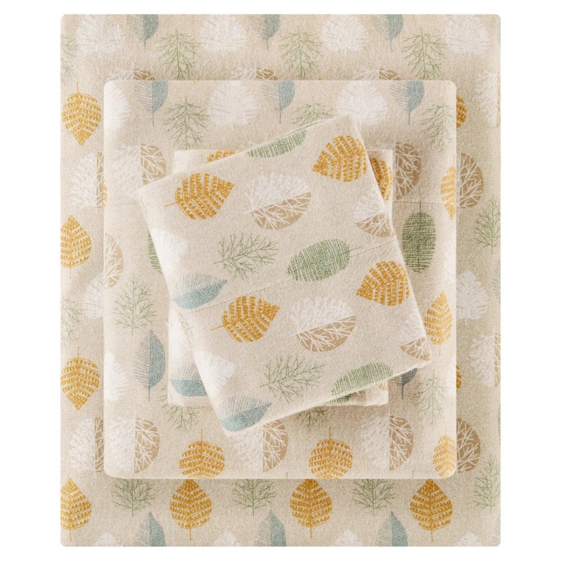 Sleep Philosophy True North by Sleep Philosophy Cozy Flannel Warm 100 Cotton Sheet  Novelty Print Animals Stars Cute Ultra Soft Cold Weather Bedding Set Cal King Multi Leaves 4 Piece 