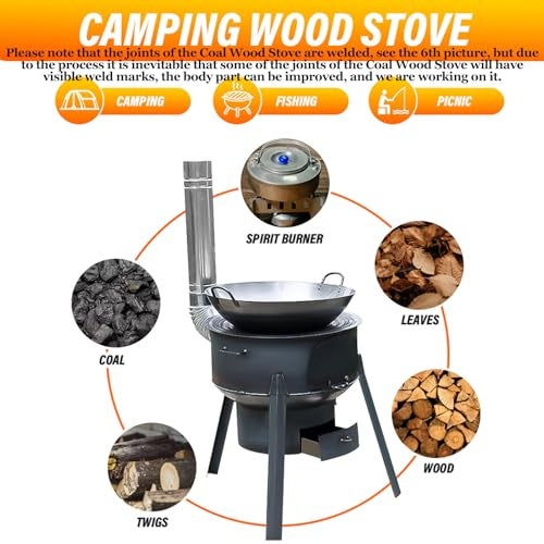 SelWatty Coal Wood Stove, 1 Set Of Multifunctional Portable Removable Iron Firewood Cooking Stove, Mobile Camping Stove for Outdoor Camping, Tent Heating, Fishing, Cooking (35 cm + 2 oven rings) - Image 2