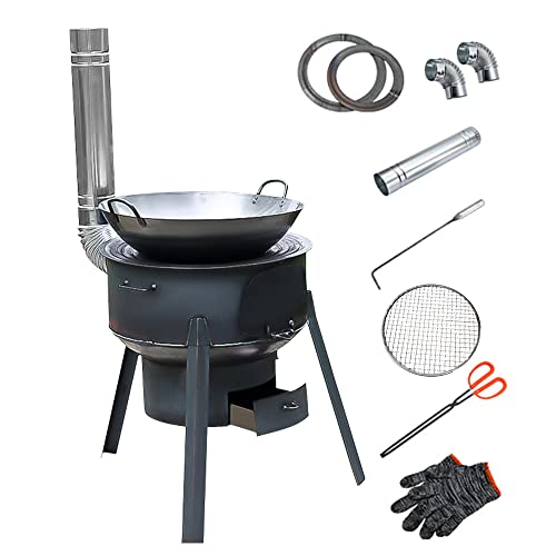 SelWatty Coal Wood Stove, 1 Set Of Multifunctional Portable Removable Iron Firewood Cooking Stove, Mobile Camping Stove for Outdoor Camping, Tent Heating, Fishing, Cooking (35 cm + 2 oven rings) - Image 1