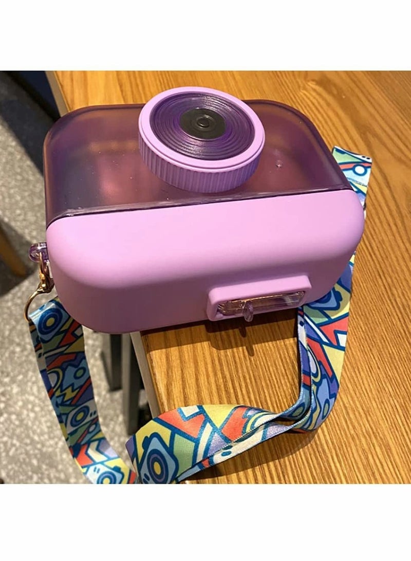 Kawaii Camera Shaped Water Bottles with Straws BPA-Free Leak Proof Design Suitable for Kids and Adults Outdoor Sports Travel Picnic 400ML Purple - Image 5