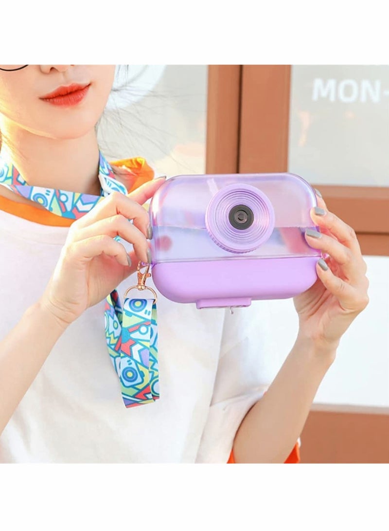 Kawaii Camera Shaped Water Bottles with Straws BPA-Free Leak Proof Design Suitable for Kids and Adults Outdoor Sports Travel Picnic 400ML Purple - Image 3