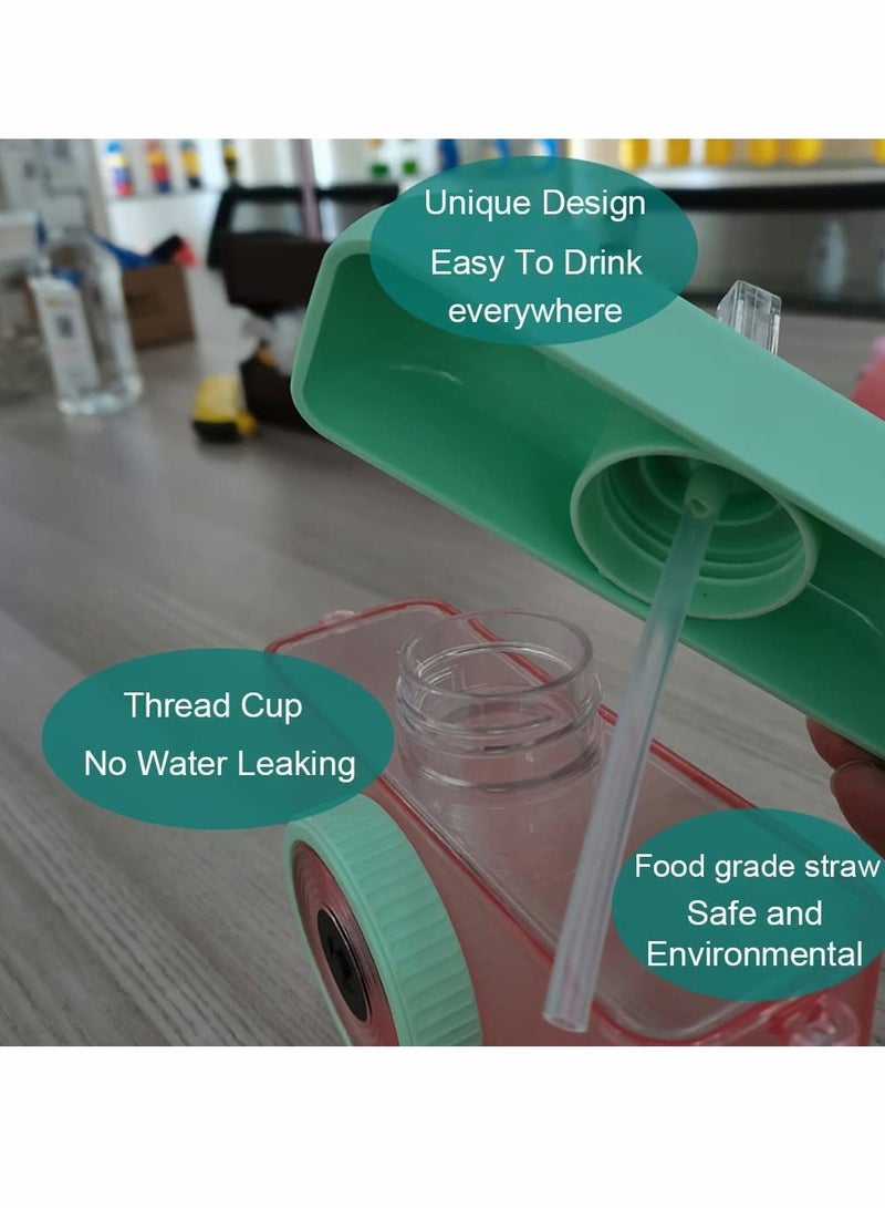 Kawaii Camera Shaped Water Bottles with Straws BPA-Free Leak Proof Design Suitable for Kids and Adults Outdoor Sports Travel Picnic 400ML Purple - Image 4