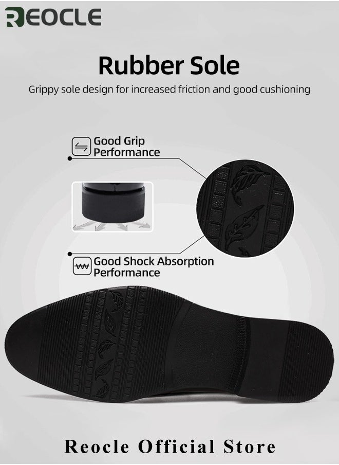 REOCLE Men's Leather Shoes Pointed Toe Boots Business Suit Shoes with Simple Buckle Design & Glossy Upper & Anti-slip Wear-resistant Soles Casual Comfortable Leather Shoes  - Image 5