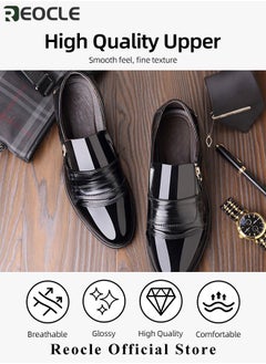 REOCLE Men's Leather Shoes Pointed Toe Boots Business Suit Shoes with Simple Buckle Design & Glossy Upper & Anti-slip Wear-resistant Soles Casual Comfortable Leather Shoes  - Image 3