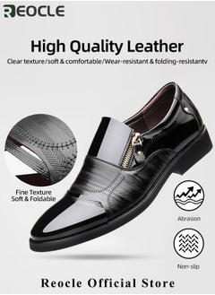 REOCLE Men's Leather Shoes Pointed Toe Boots Business Suit Shoes with Simple Buckle Design & Glossy Upper & Anti-slip Wear-resistant Soles Casual Comfortable Leather Shoes  - Image 4