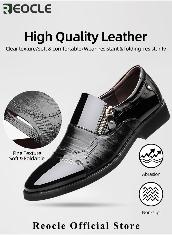 REOCLE Men's Leather Shoes Pointed Toe Boots Business Suit Shoes with Simple Buckle Design & Glossy Upper & Anti-slip Wear-resistant Soles Casual Comfortable Leather Shoes  - Image 4