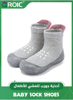 GROIC Baby Rubber Sole Non-Skid Walking Sock Shoes,Baby Shoes&Sneakers,Gifts for Newborn Infants,Baby Sock Shoes,Slip Indoor Floor Slipper,Walking Trainers Shoes for Baby(Gray)  - Image 1